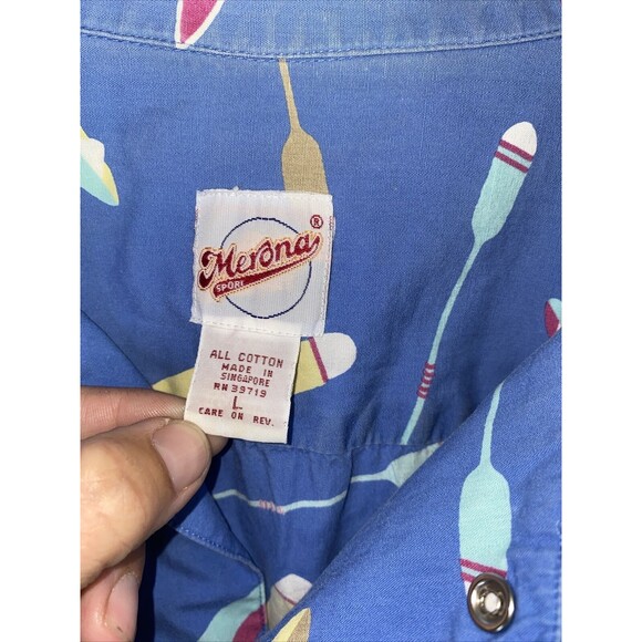Merona Sport Paddle Board Oars Row Surf Snap Shirt 80s 90s L vintage lake beach - Picture 5 of 10